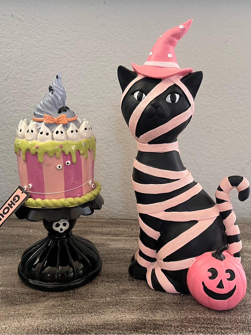 Set of Goblin & Ghoul Halloween BLACK CAT Mummy Witch and Pastel Cake FIGURINES